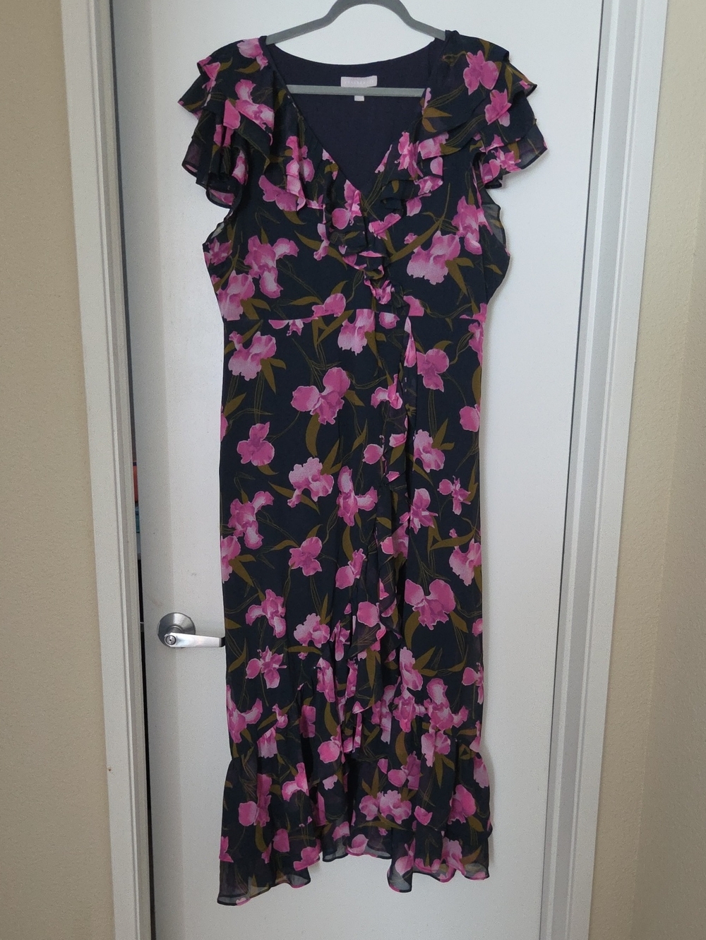 Navy Maxi Dress with Pink Floral Ruffle Detail Nordstrom
